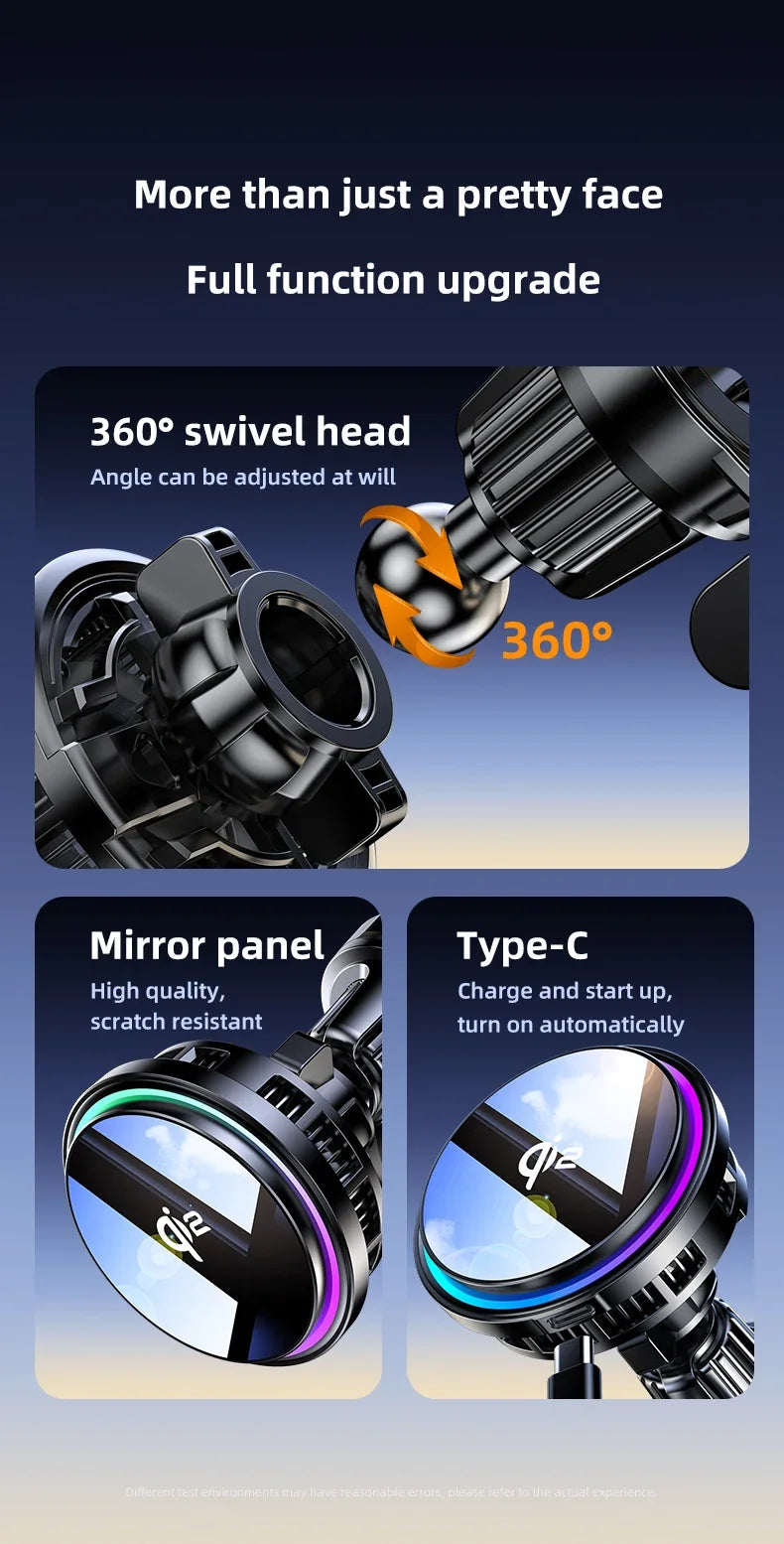 Magnetic Wireless Car Charger Phone Holder Ice Cooling RGB Tempered Glass Fast Charging Radiator For Magsafe iPhone Samsung