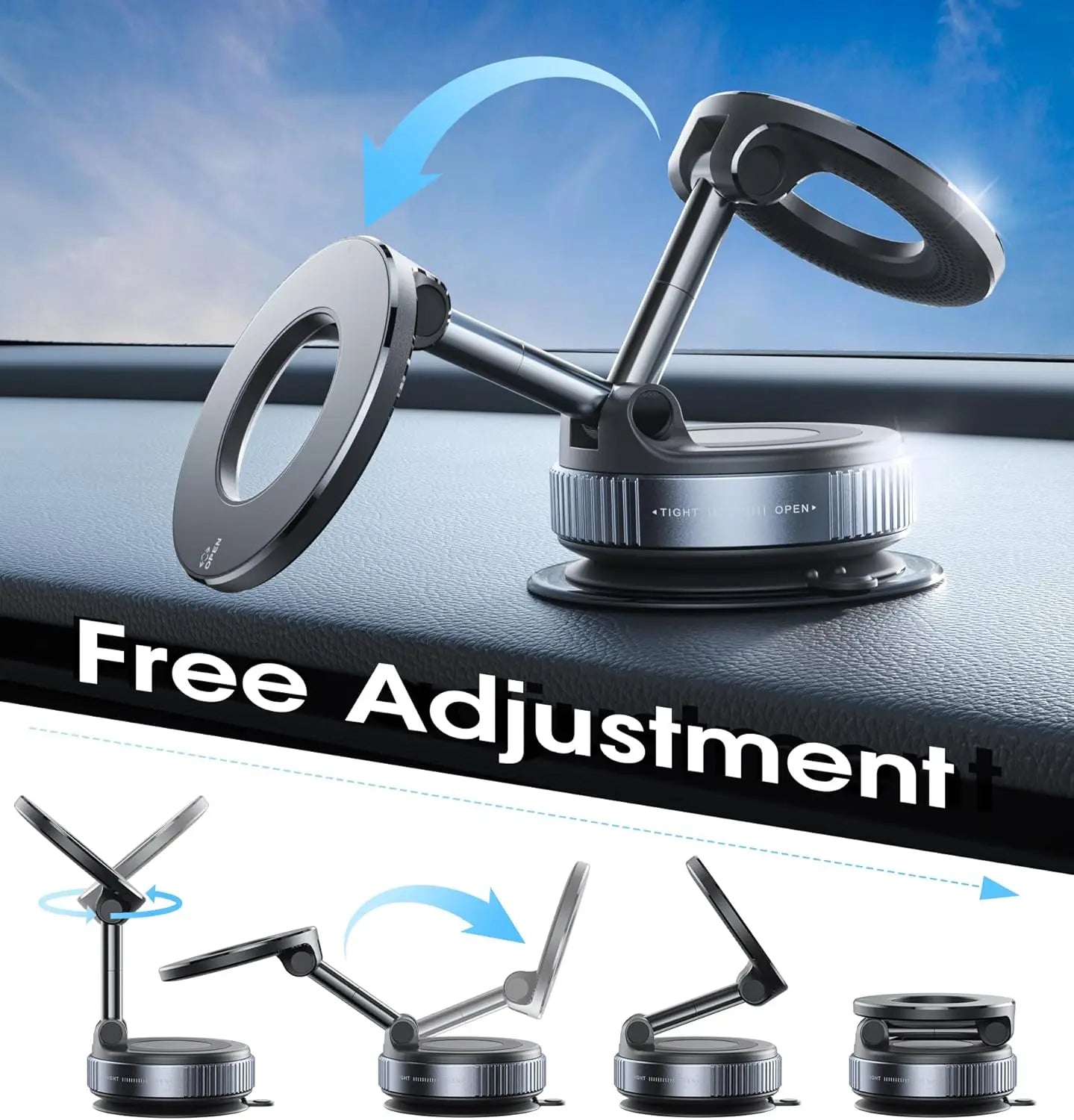 Strong Magnetic Car Phone Holder Foldable 360° Adjustable Vacuum Suction Mount Universal for Car, Desk, Bathroom
