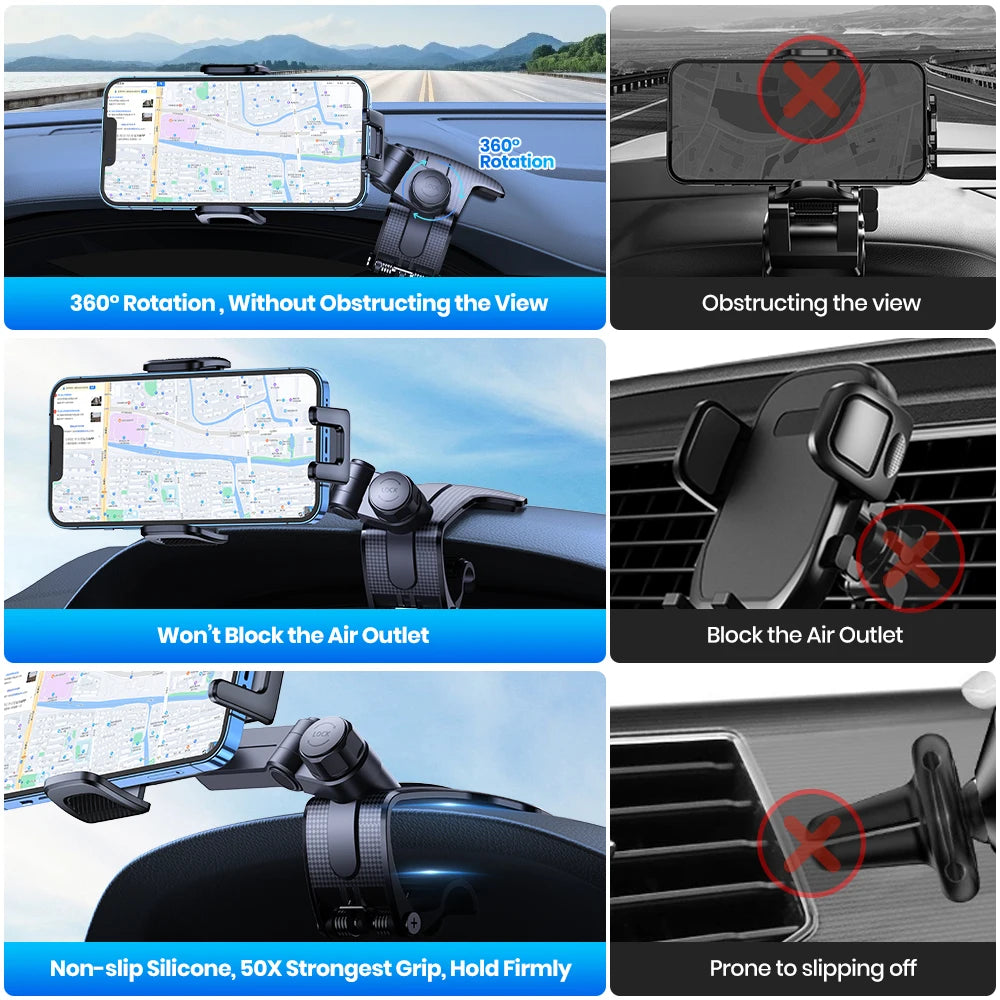 TOPK Phone Mount for Car Dashboard 360 Degree Adjustable Cell Car Phone holder with Anti-slip Silicone Clip Multi-Angles&Stable