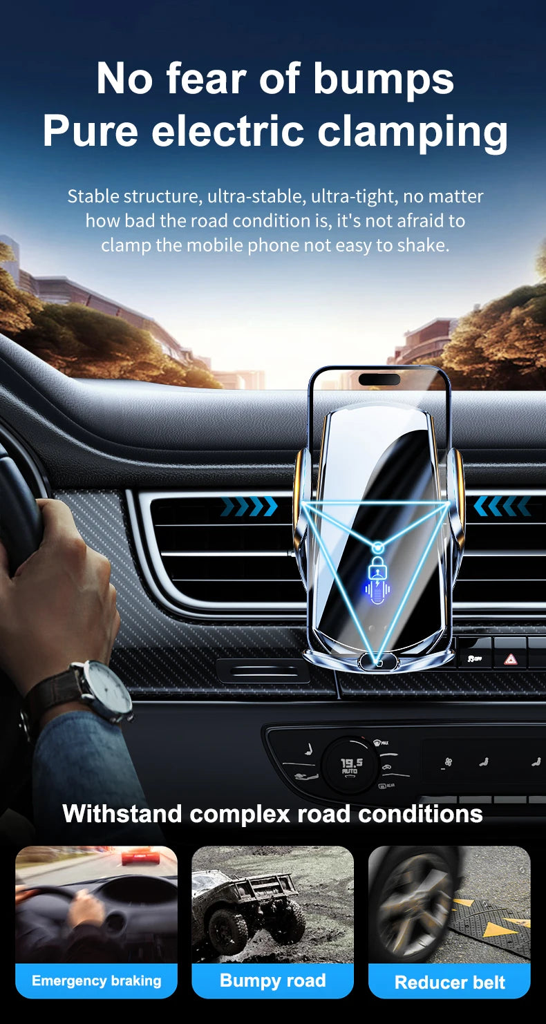 Car Mount Wireless Charging Stand Vehicle Phone Mounts Car Phone Holder Automatic Quick Release Button For Samsung Huawei Iphone