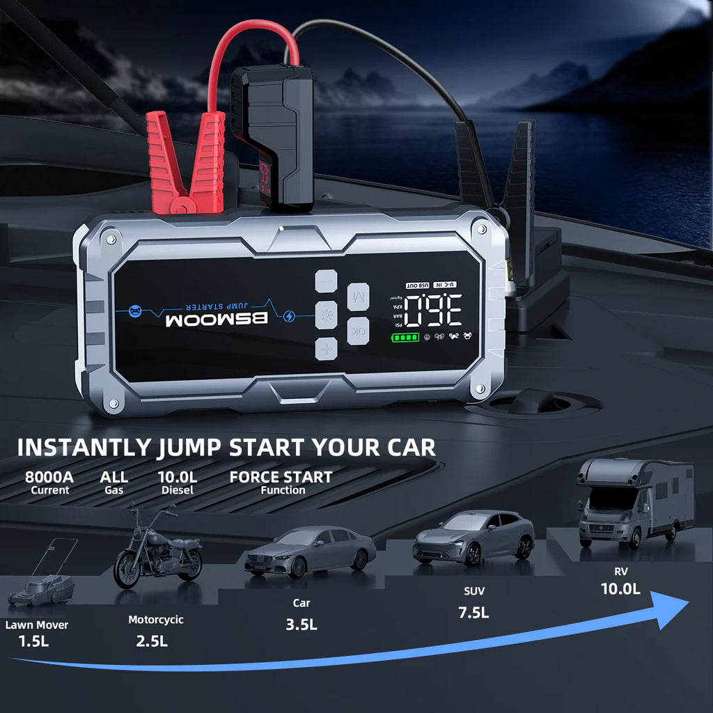 Car Jump Starter  Pump Air Compressor 26800mA/21800mAh Power Bank  Starting Device 12V Digital Tire Inflator
