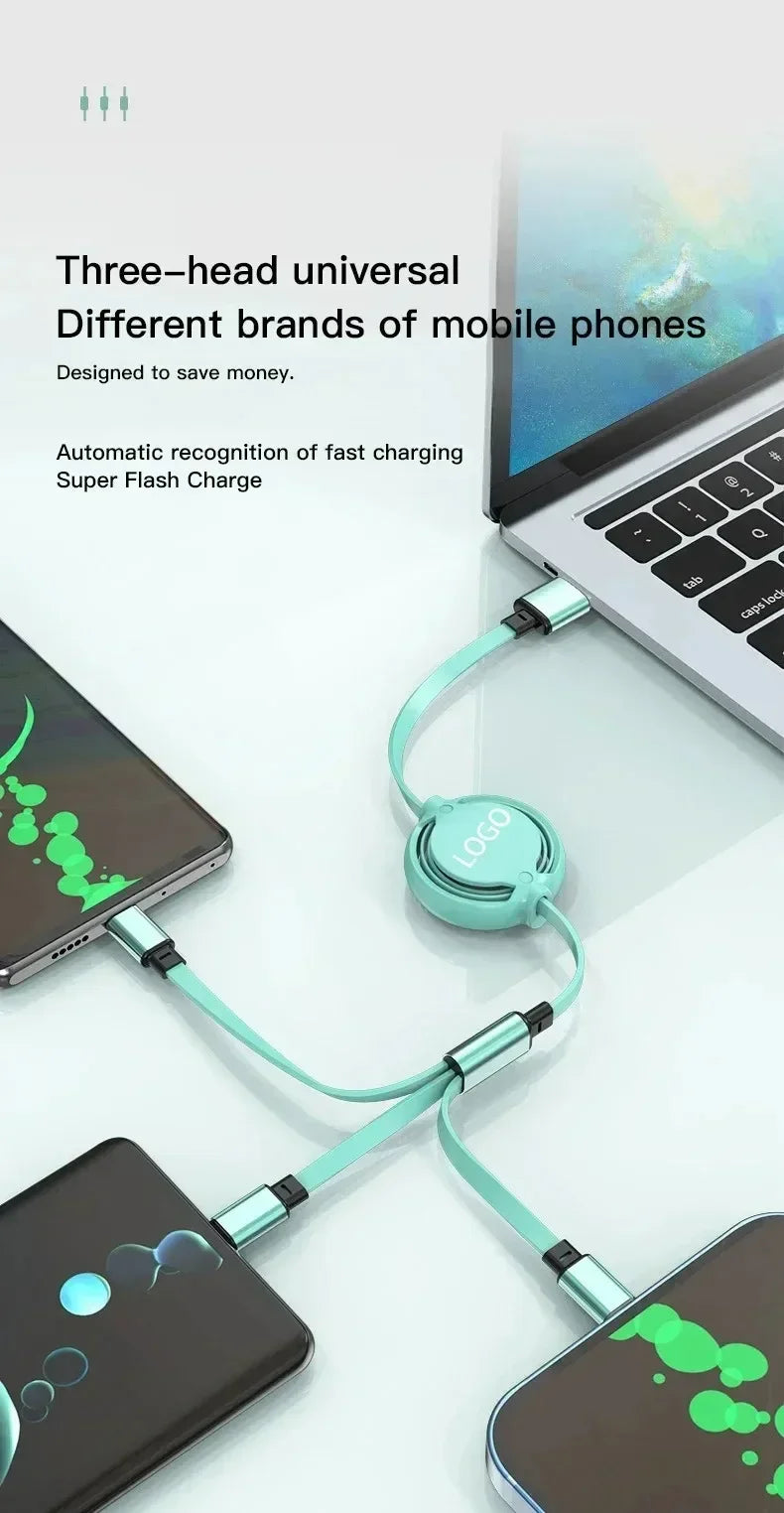 Fast Charing Data Cable 100W Multifunctional 3 in 1 Data Cord For Changan X5 X7 CX70 CS55 CS75 Car Accessories