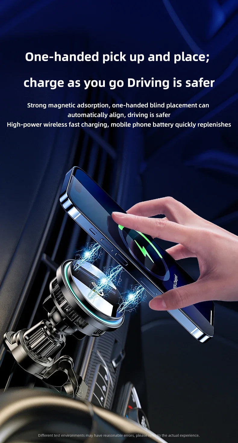 Magnetic Wireless Car Charger Phone Holder Ice Cooling RGB Tempered Glass Fast Charging Radiator For Magsafe iPhone Samsung