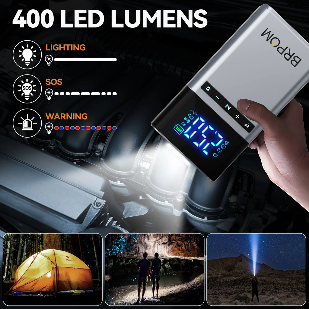 BRPOM Portable Car Starter with Air Compressor Tire Inflat Starter 8000mAh Car Battery Starter Box Car Battery Jumper Starter