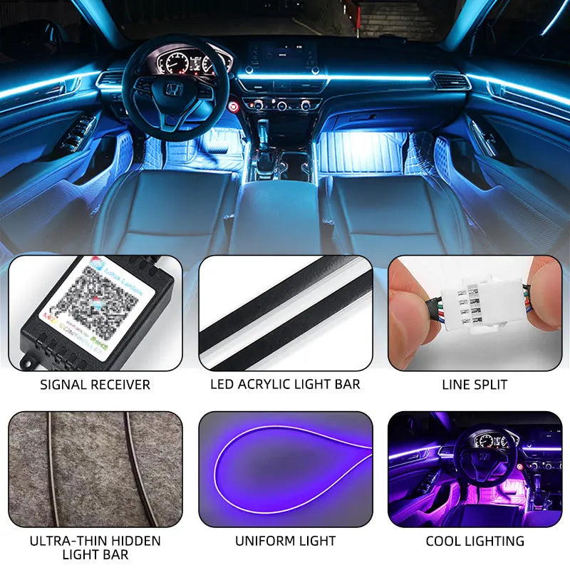 35/75/110cm RGB 64 Colors Acrylic Strip Car LED Ambient Light Parts Replacement Accessories (4 wires 4 pins)