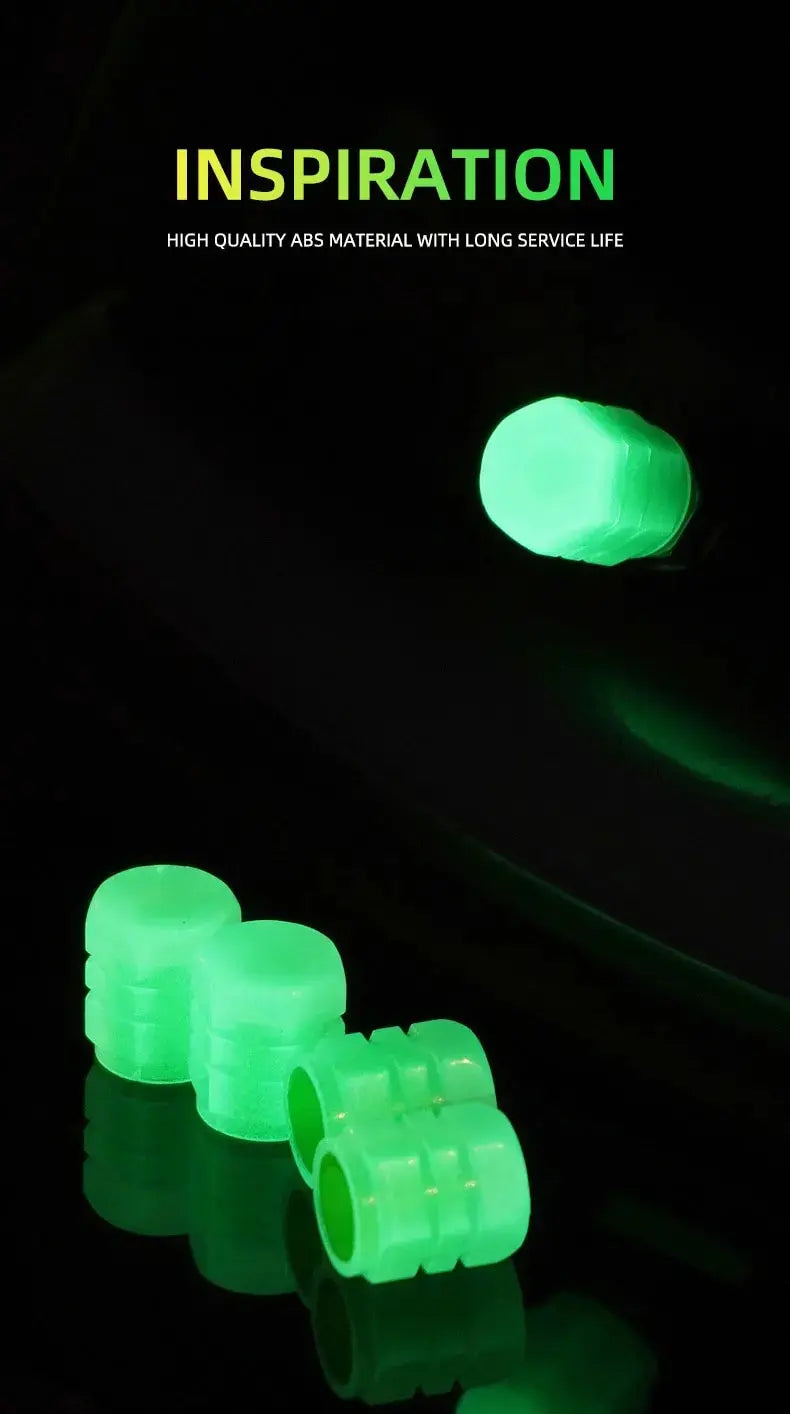 8PCS Luminous Valve Motorcycle Bicycle Bike Car Wheel Tyre Hub Cap Fluorescent Night GlowingLuminous Valve Stem Caps Decor
