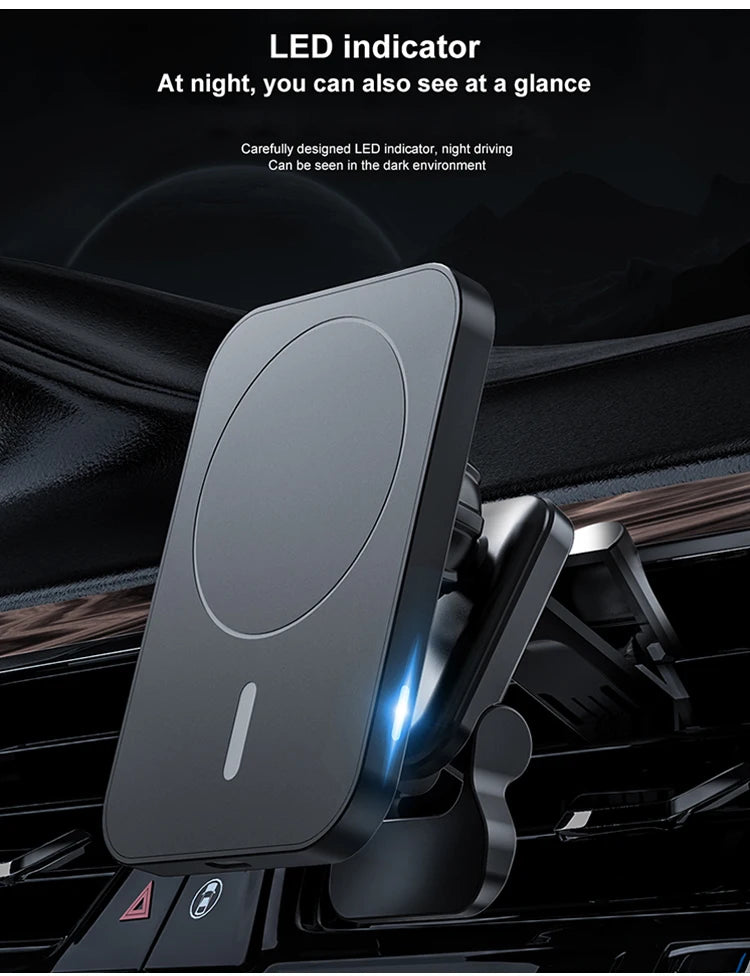 15W Fast Magnetic Wireless Charger Car Air Vent Phone Holder Mount Compatible Magnet Safe Case for iPhone 12 13 14 Pro Mini Max