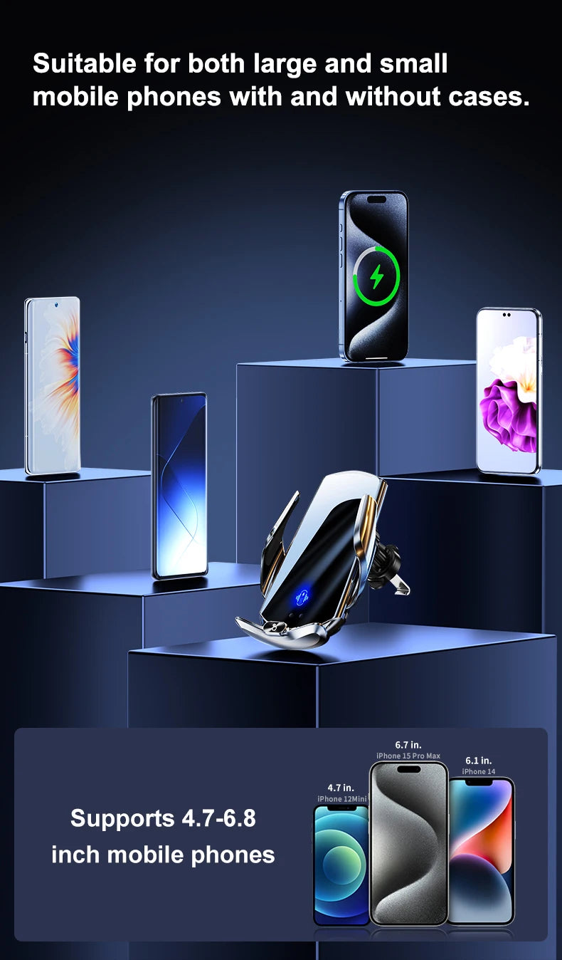 Car Mount Wireless Charging Stand Vehicle Phone Mounts Car Phone Holder Automatic Quick Release Button For Samsung Huawei Iphone