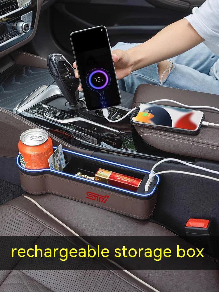For Subaru STI Outback Brz Wrx Xv Ascent Forester Impreza Legacy Car Sewn Seat Gap Crevice Slot Storage Box light USB Charging
