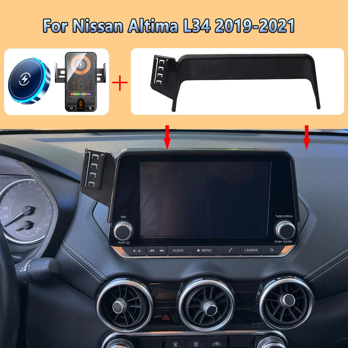 Car Phone Screen Holder For Nissan Altima L34 2019 2020 2021 Magnetic Wireless Charging Car phone For 8" Display panel Mount