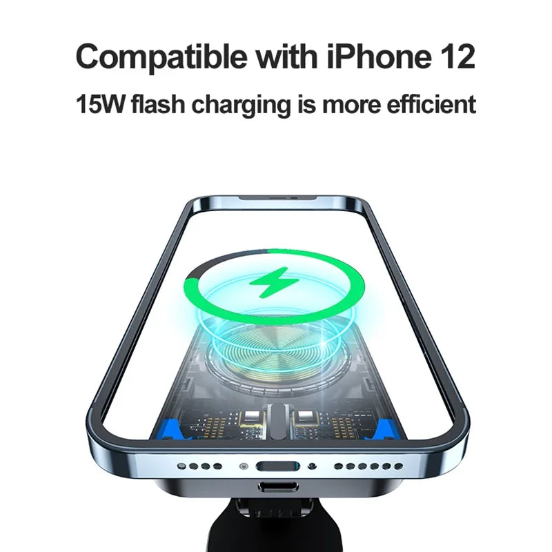 15W Fast Magnetic Wireless Charger Car Air Vent Phone Holder Mount Compatible Magnet Safe Case for iPhone 12 13 14 Pro Mini Max