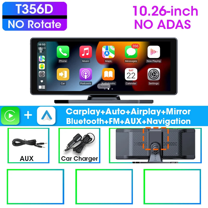10.26" ADAS 4K Dash Cam Wireless CarPlay & Android Auto Screen for Car,360° Rotating Lens Car DVR,Navigation Dashboard Recorder