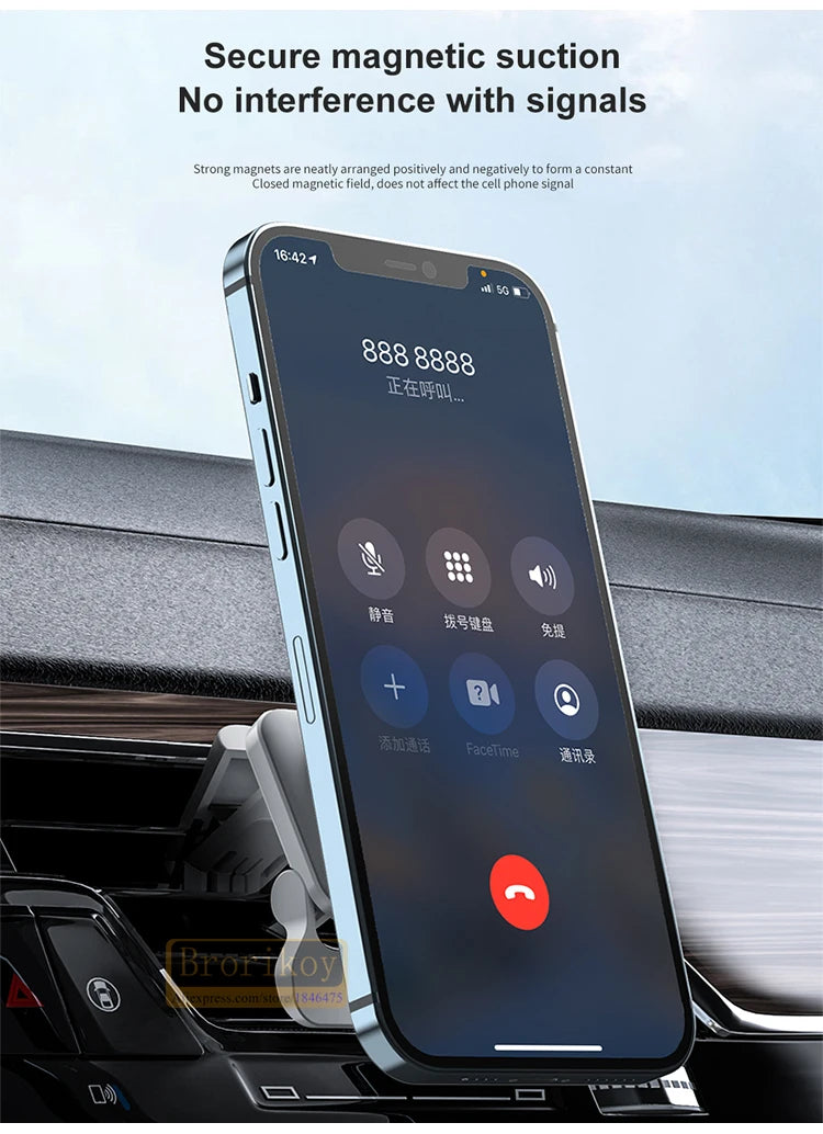 15W Fast Magnetic Wireless Charger Car Air Vent Phone Holder Mount Compatible Magnet Safe Case for iPhone 12 13 14 Pro Mini Max
