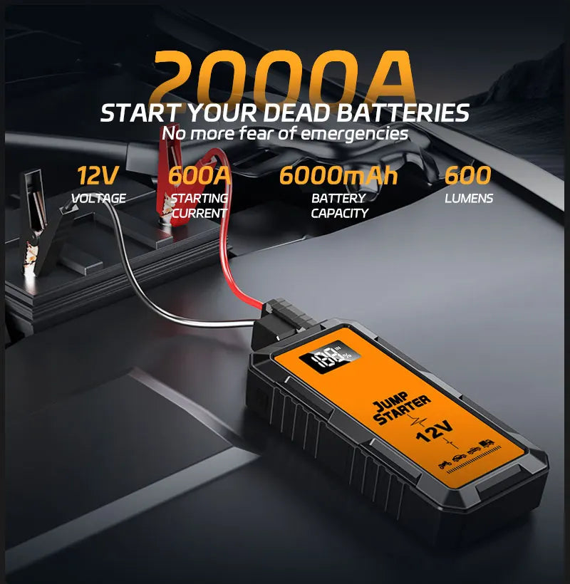 Power Bank 2000A Jump Starter Portable Charger Car Booster 12V Auto Starting Device Emergency Car Battery Starter