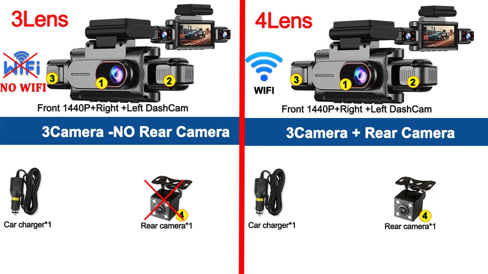 360° Car Camera 3/4Lens 1080P DashCam WIFI Car DVR Car recording Front Left right Rear View Camera Car Accessories 24H Hardware