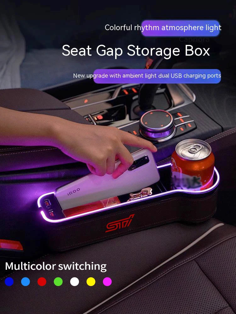 For Subaru STI Outback Brz Wrx Xv Ascent Forester Impreza Legacy Car Sewn Seat Gap Crevice Slot Storage Box light USB Charging