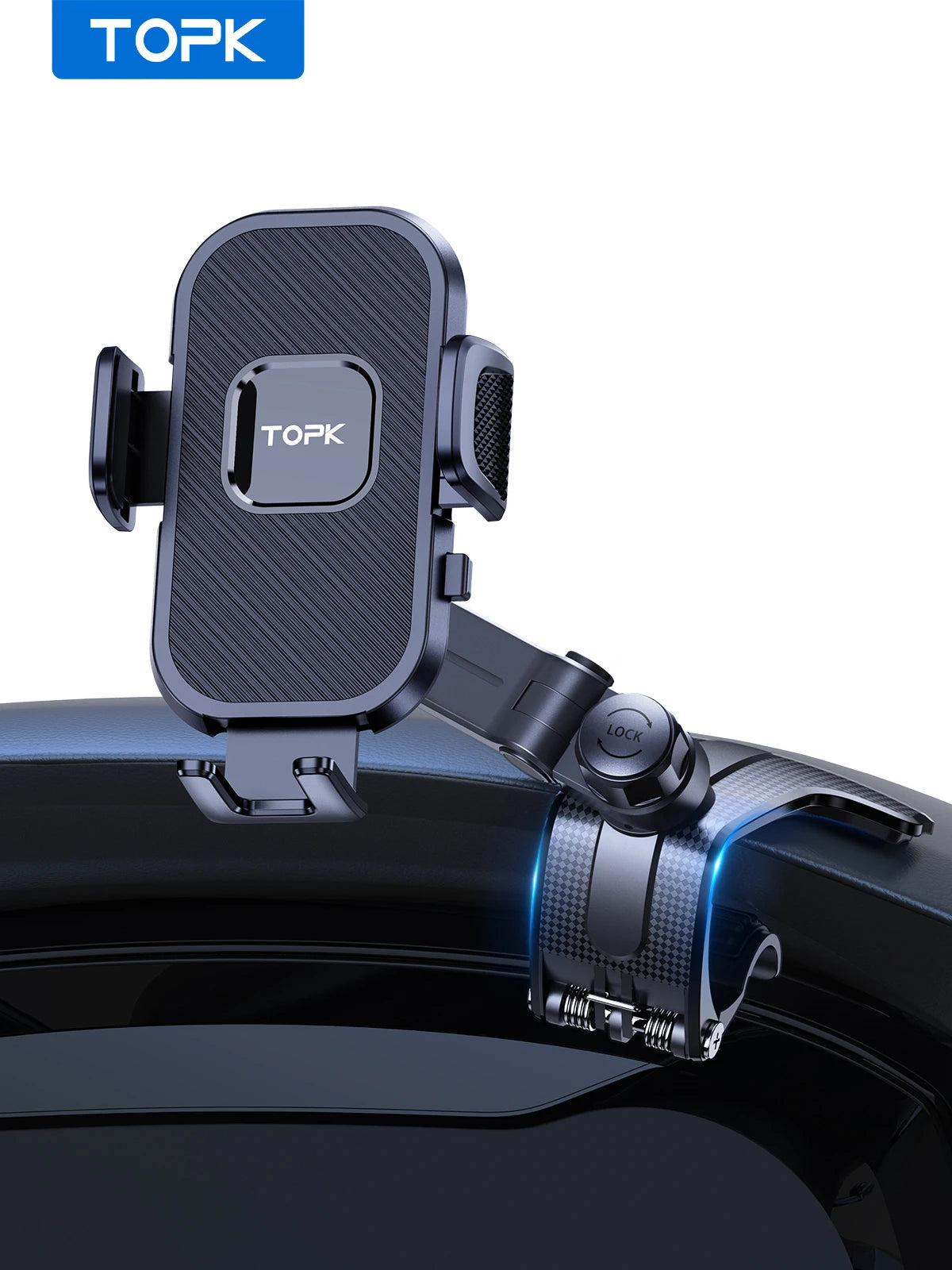 TOPK Phone Mount for Car Dashboard 360 Degree Adjustable Cell Car Phone holder with Anti-slip Silicone Clip Multi-Angles&Stable