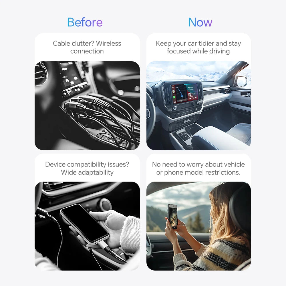 Mini 2-in-1 Wireless Carplay ndroid Auto Adapter for Apple & Android Phone Universal BT Connect for VW Toyota Ford Benz Audi Kia