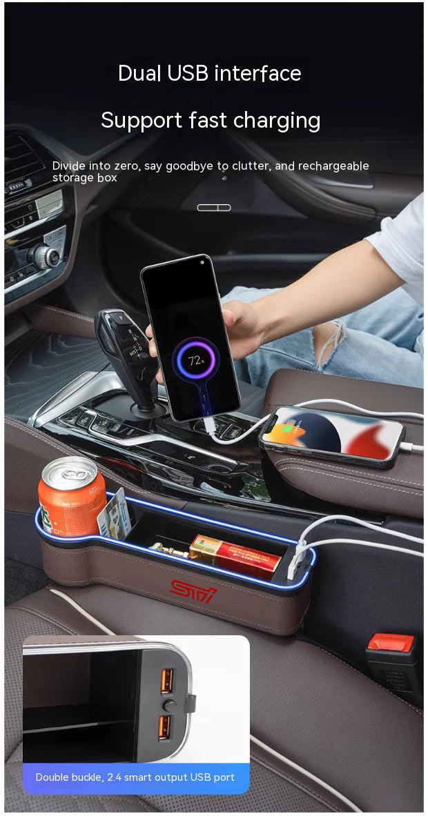 For Subaru STI Outback Brz Wrx Xv Ascent Forester Impreza Legacy Car Sewn Seat Gap Crevice Slot Storage Box light USB Charging