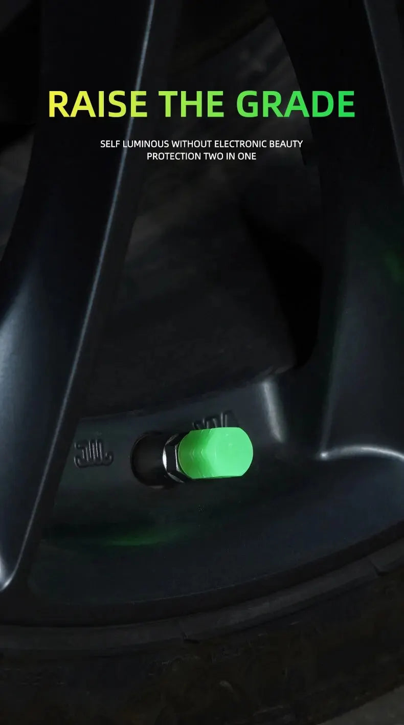 8PCS Luminous Valve Motorcycle Bicycle Bike Car Wheel Tyre Hub Cap Fluorescent Night GlowingLuminous Valve Stem Caps Decor