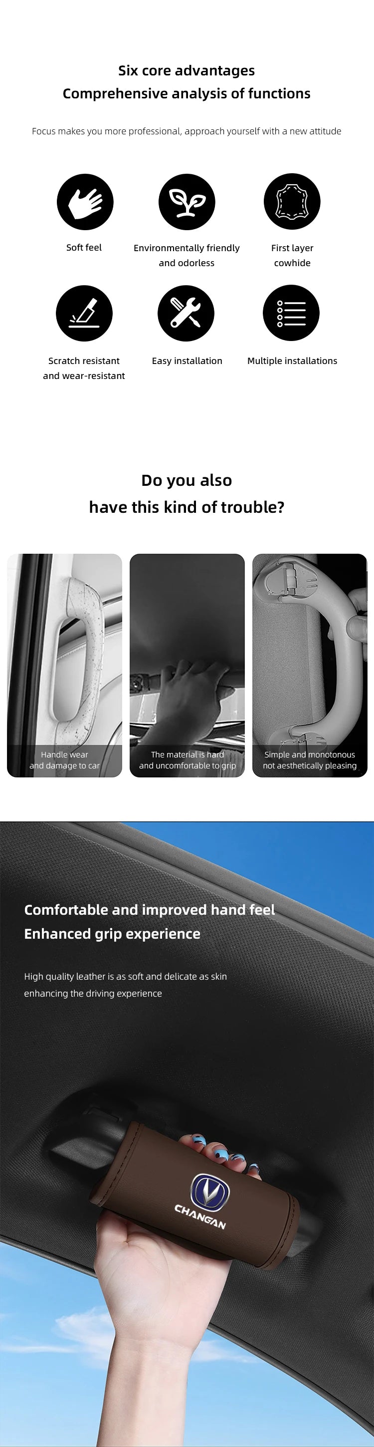 2Pc Car Anti Slip Pull Glove Car Interior Leather Handle Protector Cover For Changan CS15 CS95 CX70 CS85 UNI-K CS35 CS55 CS75