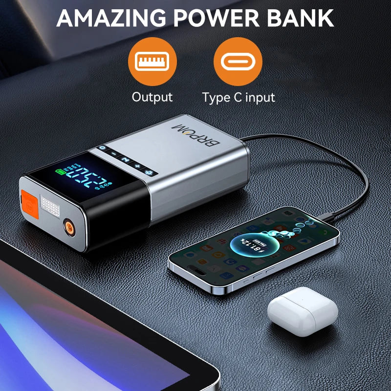 BRPOM Portable Car Starter with Air Compressor Tire Inflat Starter 8000mAh Car Battery Starter Box Car Battery Jumper Starter